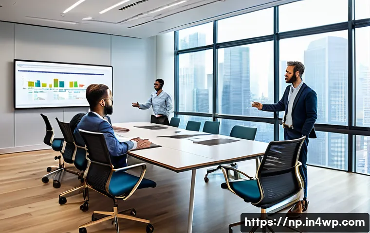 편집 및 개선 과정에서의 투명성 제고 전략 - A modern corporate meeting room with diverse professionals engaged in a transparent decision-making ...