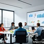 편집 후 지속적인 개선을 위한 전략 - A modern office scene showing a diverse team engaged in a lively feedback meeting around a large con...